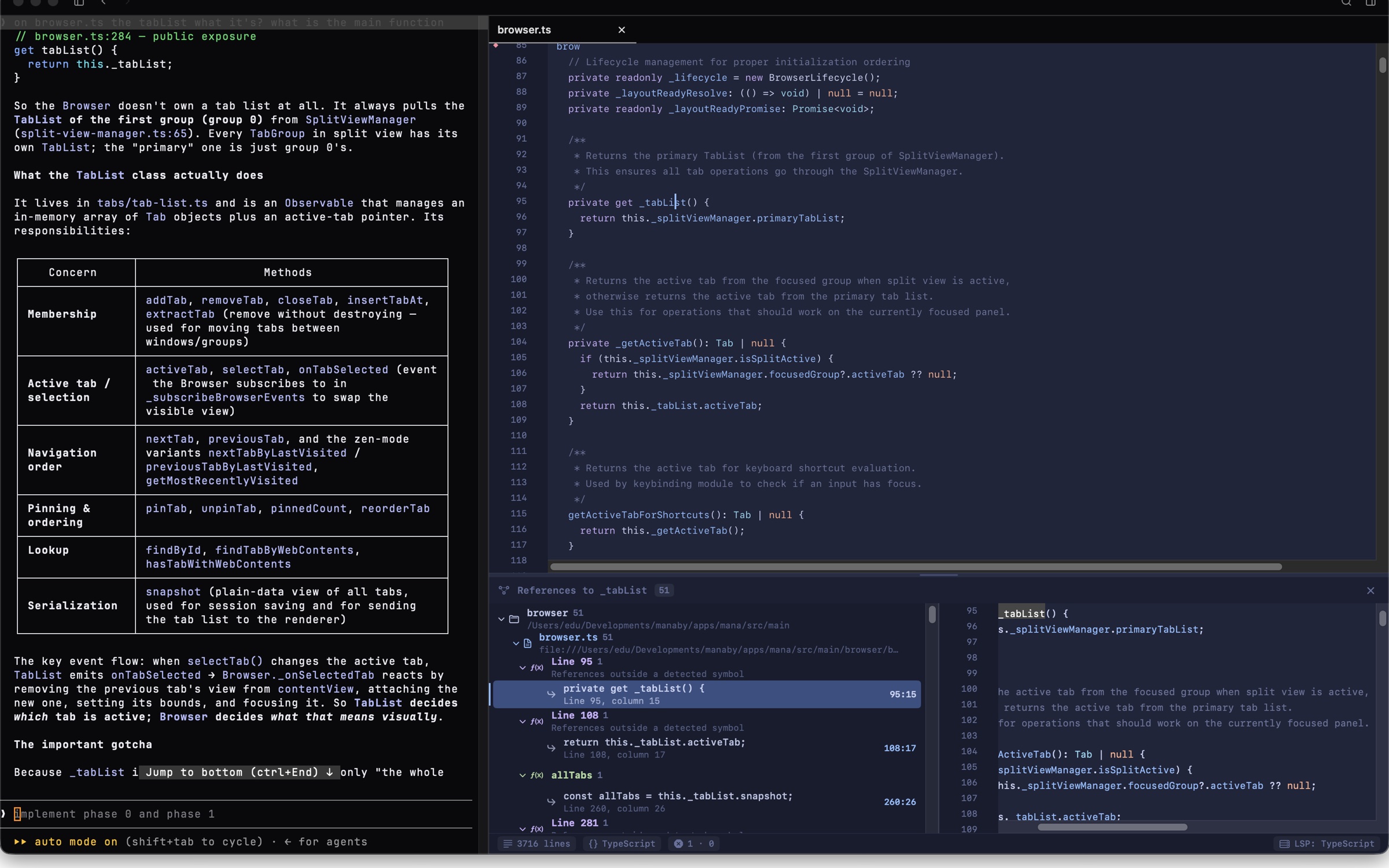 Linea's integrated editor with the agent's code, references and navigation