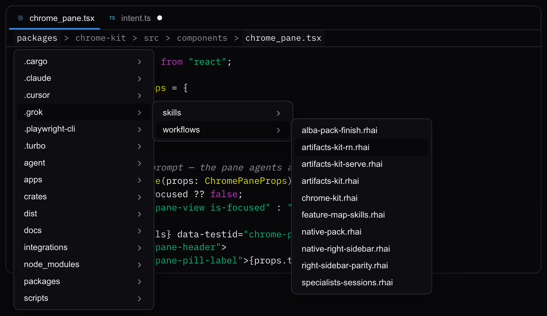 Linea mini IDE with the file breadcrumb menu