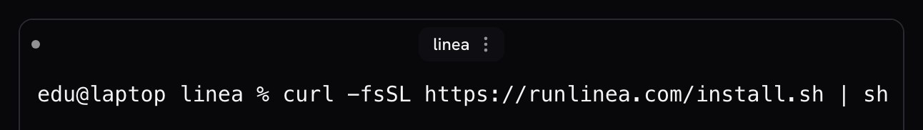 Linea window with the install command in the terminal